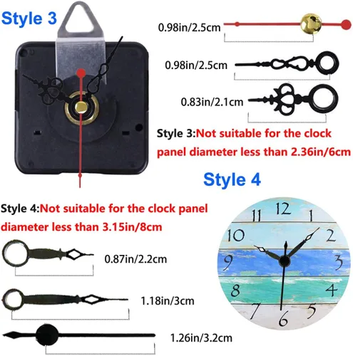 Miniatura 4 de Paquete de 2 mecanismos de movimiento de reloj en miniatura de pared sin tictac con 5 pares de manecillas cortas, kit de motor de cuarzo, funciona