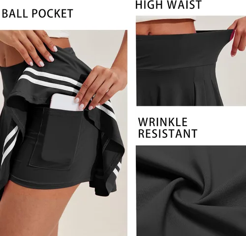 Miniatura 4 de PINSPARK Falda de tenis plisada para mujer, pantalón deportivo para golf, pantalones cortos integrados, trajes deportivos para entrenamiento