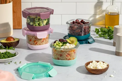 Miniatura 2 de Ello Duraglass Refresh - Juego de 4 recipientes de vidrio reutilizables de 2 tazas con tapas a prueba de fugas y mangas protectoras de silicona