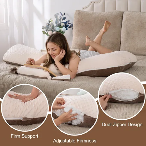 Miniatura 4 de AngQi L-Shaped Pregnancy Pillow for Adults, Dual-Sided Velvet with Mini Kids Throw Pillow Set, Full Body Support for Side Sleepers, 55 Inch