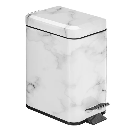 Miniatura 29 de mDesign Pequeño y moderno cubo de basura rectangular de metal con tapa y pedal de 1.3 galones, compacto, con cubo interior extraíble con asa