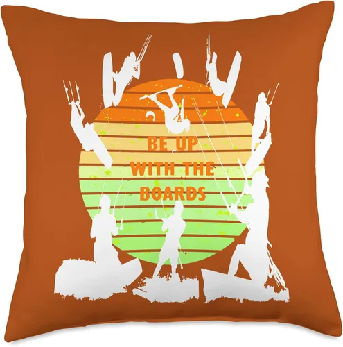 Kitesurf Gifts and Surf Lover Tees by taiche Kitesurfers Be Up with The Boards Retro Style 10 Throw Pillow, 18x18, Multicolor