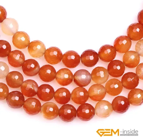 Miniatura 4 de GEM-Inside - Cuentas sueltas de cornalina roja y naranja, cuentas de energía natural para hacer joyas, redondas, facetas de 0.315 in, 15 pulgadas
