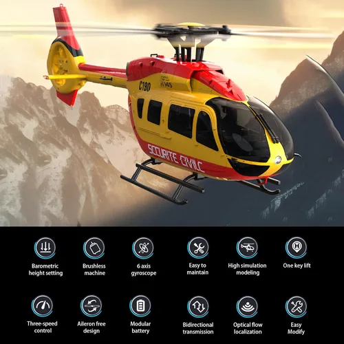 Miniatura 5 de Helicóptero RC C190, helicóptero H145 a escala 1:30 2.4G 6CH RTF sola hélice libre de Aileron, posicionamiento de flujo óptico, giroscopio de seis