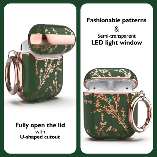 Miniatura 4 de TATOFY Funda protectora para AirPods 1 y 2, elegante funda protectora duradera con patrones de flores bonitas y llavero con clip