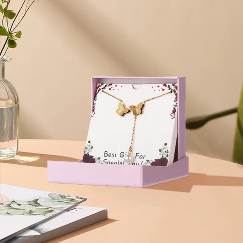 Miniatura 3 de ZHUWE Delicado collar con colgante de mariposa de acero inoxidable de doble capa para mujeres y niñas, regalo de joyería
