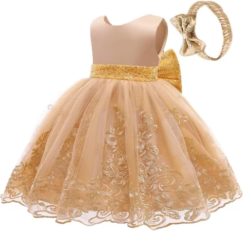 Miniatura 55 de CMMCHAAH - Vestidos de encaje para concursos de niñas bebés de 0-6 años, vestido formal para fiestas con diadema