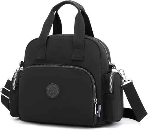 PORRASSO Mochila para mujer, bolso de hombro multifuncional con puerto de carga USB, bolso cruzado de nailon para trabajo, viajes, citas, negro