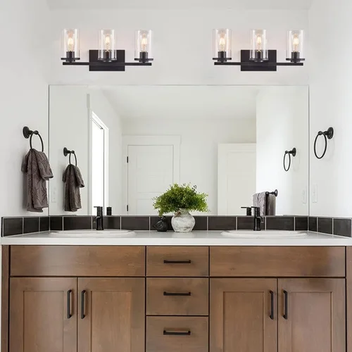 Miniatura 5 de Fabulis Lámpara de tocador con 3 lámparas clásicas de baño, moderna lámpara de pared con pantalla de vidrio transparente, elegante aplique de pared
