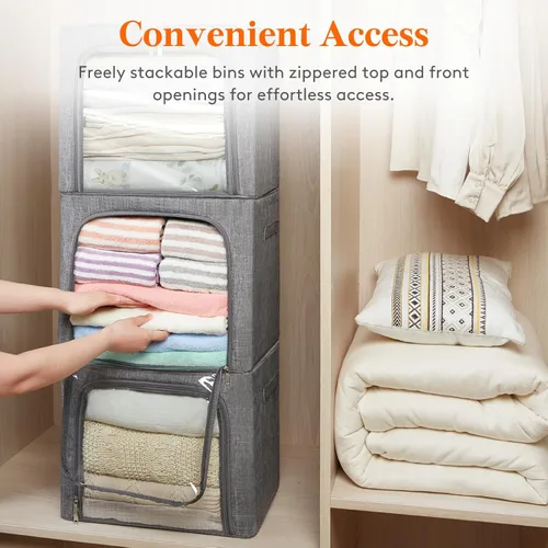 Miniatura 5 de Lifewit Contenedores de almacenamiento de ropa con marco de metal, caja de almacenamiento apilable, contenedores plegables de almacenamiento de ropa