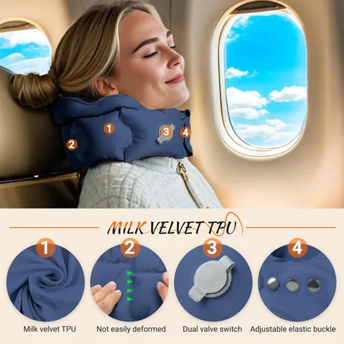 Miniatura 2 de Almohada inflable de viaje para avión, almohada inflable para el cuello para viajes, oficina, soporte para el cuello, máscara profesional