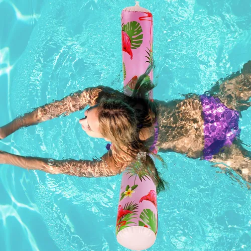 Miniatura 4 de Karenhi Paquete de 4 fideos inflables para piscina, flamenco, hoja de palmera, jumbo, flotadores inflables tropicales hawaianos para fiesta acuática