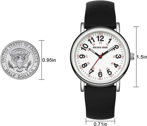 Miniatura 4 de GOLDEN HOUR - Reloj de enfermera impermeable para profesionales médicos, estudiantes, mujeres y hombres, esfera luminosa de fácil lectura, 24 horas