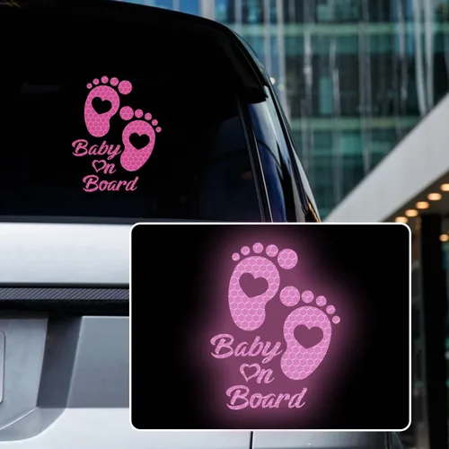 Miniatura 5 de Adhesivo reflectante de alta intensidad para automóvil de bebé a bordo, impermeable, linda huella de bebé en coche, letrero de advertencia de Verde