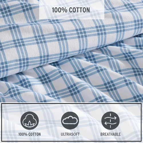 Miniatura 5 de Eddie Bauer - Sábanas de cama individual, juego de ropa de cama de franela de algodón con funda de almohada a juego, cepilladas para mayor suavidad