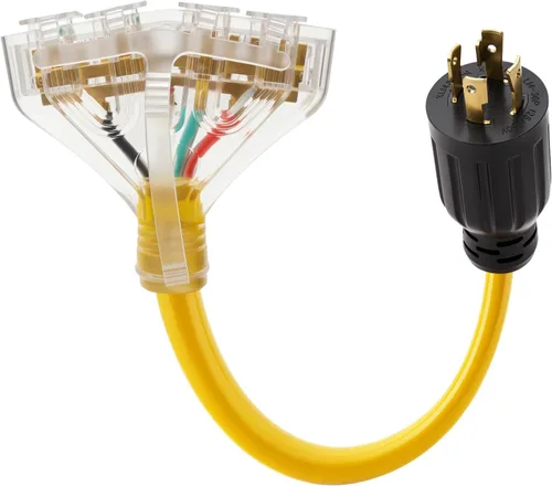 ACKING Cable de bloqueo para generador NEMA L14-30/Cuatro 5-20R de 30 amperios, cable de calibre 10 de 4 clavijas para cable doméstico, adaptador de