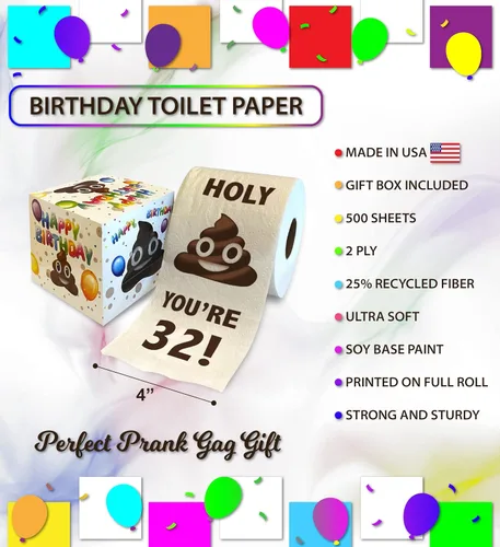 Miniatura 3 de Printed TP Holy You're 32 Birthday - Papel higiénico para regalo de cumpleaños 32, divertido regalo de cumpleaños, broma de papel higiénico, novedad