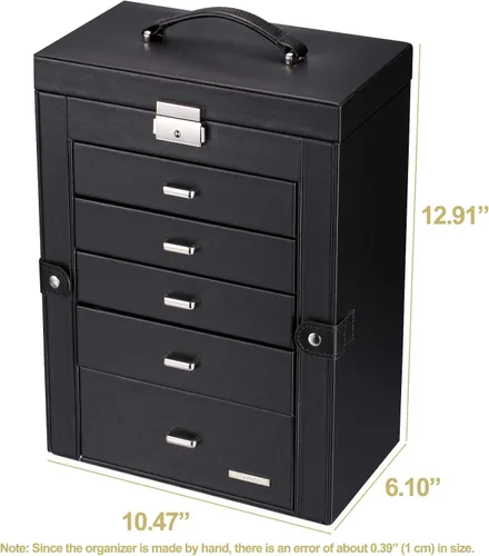 Miniatura 2 de Homde Joyero 2 en 1 enorme organizador estuche de piel sintética con estuche de viaje pequeño regalo para niñas o mujeres negro