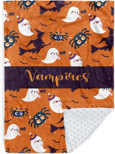 Miniatura 20 de Manta de bebé personalizada de Halloween, manta con nombre personalizado para niños pequeños, franela suave con respaldo de puntos de doble capa
