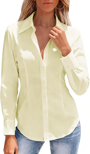 Miniatura 12 de Camisas con botones para mujer, camisa de vestir ajustada sin arrugas, blusa con cuello para trabajo, ropa de oficina, atuendo de otoño