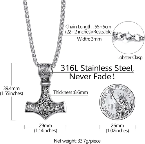 Miniatura 5 de Richsteel Necklaces for Men Womens Thor's Hammer Pendant Mjolnir 316 Stainless Steel18K Gold PlatedBlack Viking Nordic Jewelry