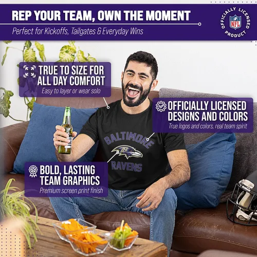 Miniatura 5 de Team Fan Apparel NFL - Camiseta Gameday para adultos, mezcla de algodón, sin etiquetas, semiajustada, da rienda suelta a tu espíritu de equipo Negro