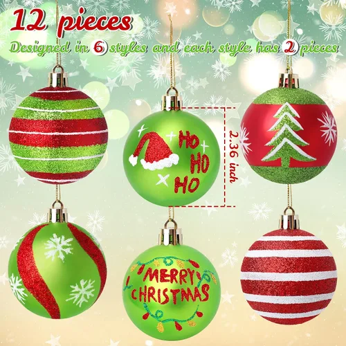 Miniatura 3 de Tsorode 12 adornos para árbol de Navidad, adornos de bola de Navidad de 2.4 pulgadas para árbol, bombillas colgantes brillantes rojas y verdes