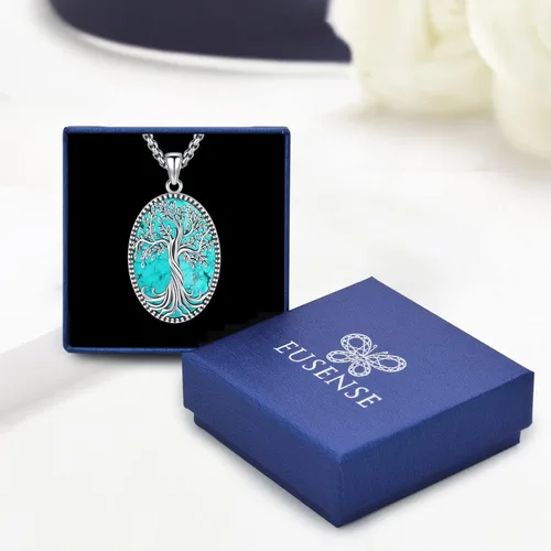 Miniatura 152 de Joyas de turquesa para mujeres y hombres de plata de ley 925 con colgante de urna para cenizas, collar con medallón de imagen, martillo de Thor