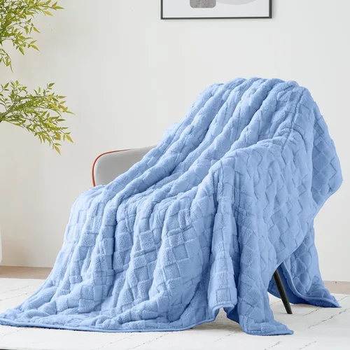 Miniatura 23 de Uttermara - Manta con peso de vellón sherpa de 15 libras para adultos, vellón ultrasuave y sherpa unicolor, manta de felpa acogedora de doble cara