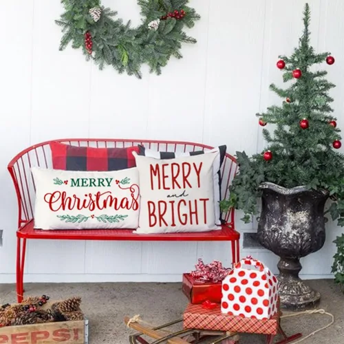 Miniatura 3 de Fundas de almohada de Navidad de PANDICORN 12x20 pulgadas rojas para decoración rústica navideña al aire libre para sofá, sofá cama, sala de estar