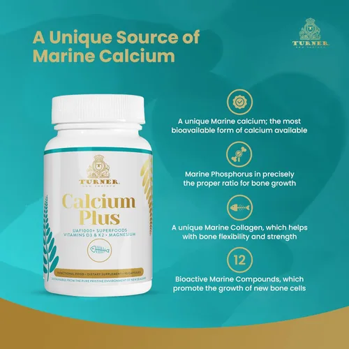 Miniatura 4 de TURNER Calcium Plus, suplemento de calcio marino totalmente natural, con magnesio + vitaminas K2 y D3, apoya la densidad ósea y la salud