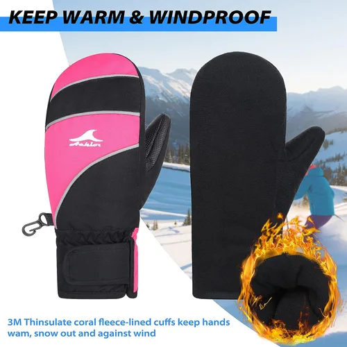 Miniatura 4 de Achiou Guantes de esquí para niños, guantes de nieve impermeables de invierno para niños, guantes de snowboard cálidos para pantalla táctil