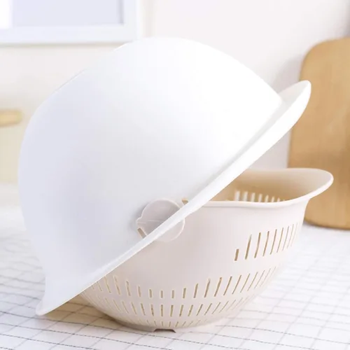 Miniatura 7 de Cesta de drenaje doble Verduras Cesta de frutas giratorio Arroz Lavabo Colador de cocina Colador Colador (blanco)