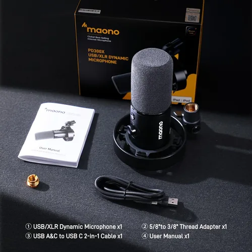 Miniatura 9 de MAONO Micrófono dinámico XLR USB para grabación de podcasts: para grabación vocal, creación de contenido, estudio en casa, voz en off, con 192