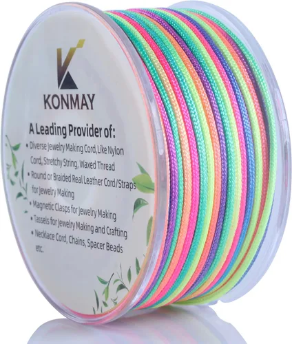 Miniatura 6 de KONMAY - Hilo de nylon negro de 0.6mm con estuche para pulseras, cordón de nailon satinado trenzado de 190 yardas para hacer joyería, encordar