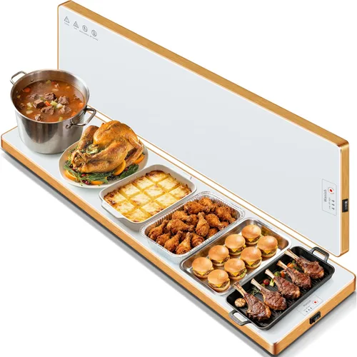 Miniatura 11 de Bandeja de calentamiento eléctrica, L, 22 x 14 pulgadas, alfombrilla de calentamiento de vidrio templado para alimentos, color negro Keep Food