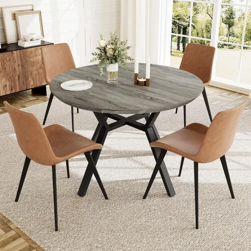 Miniatura 25 de HIPIHOM Juego de mesa de comedor redonda extensible para 6 personas, mesa de cocina extensible de 43.3 a 59.1 pulgadas con 6 sillas tapizadas, Mesa