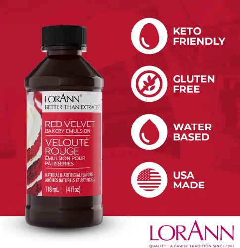 Miniatura 4 de LorAnn Oils. Emulsión de Red Velvet para panadería: Esencia verdadera, ideal para realzar tonos frutales en pasteles, galletas y postres, sin