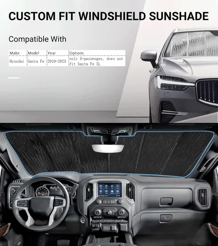 Miniatura 2 de Pigenius Parasol de parabrisas para Hyundai Santa Fe 2019-2023 (5 pasajeros), reversible, color plateado y negro AstraGuard