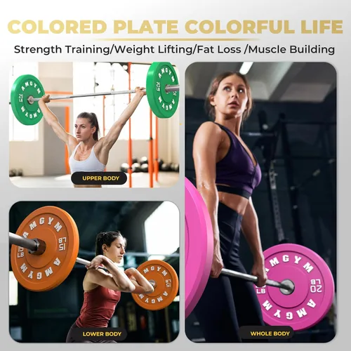 Miniatura 9 de Discos de peso olímpicos de 2 pulgadas y caucho para barras, discos para gimnasio en casa, entrenamiento de fuerza y levantamiento de pesas, 10 a