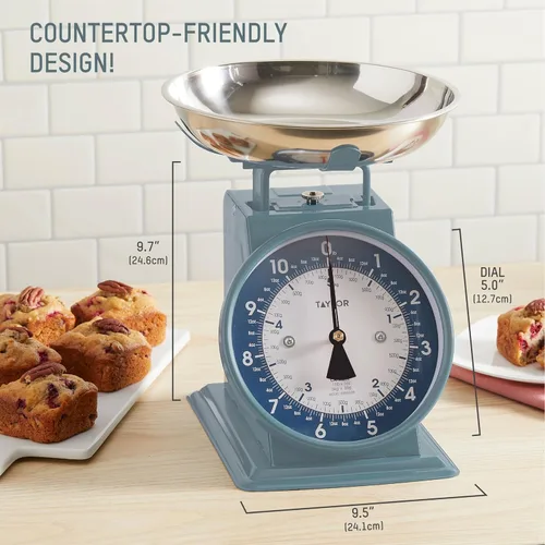 Miniatura 3 de Báscula de cocina mecánica Taylor para pesar alimentos con tazón, pesa hasta 11 libras, mide en gramos y onzas, básculas de alimentos para cocina