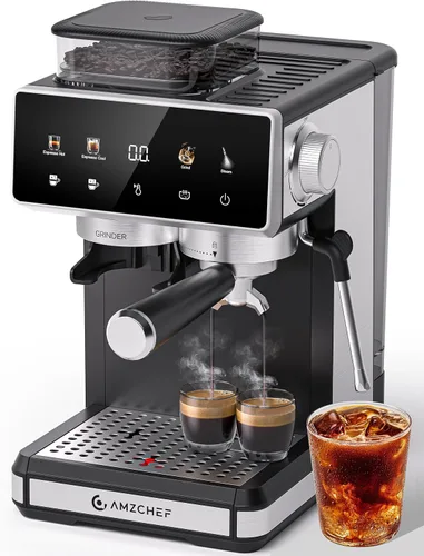 AMZCHEF Máquina de café expreso de 20 Bar con molinillo – Máquina de café de 3 temperaturas con 20 ajustes de molienda, cafetera de espresso