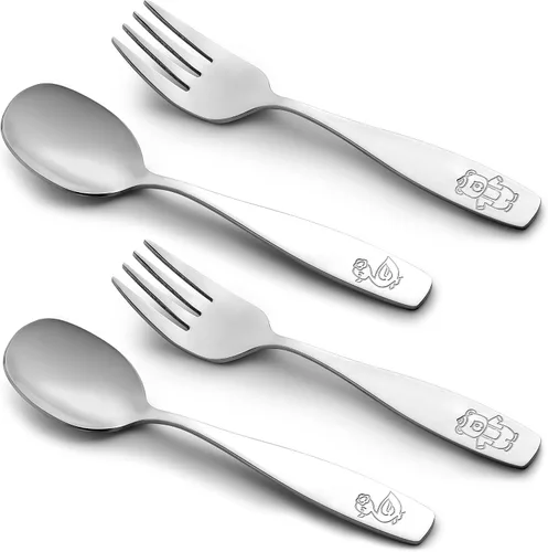 Miniatura 7 de Zulay Kitchen 4 utensilios para niños pequeños, juego de cubiertos de acero inoxidable para niños, tenedores y cucharas seguros para niños y niños