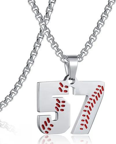 Miniatura 44 de SKQIR Colgante de número de jersey de béisbol para hombres y niños - Cadena de acero inoxidable para atletas - Negro
