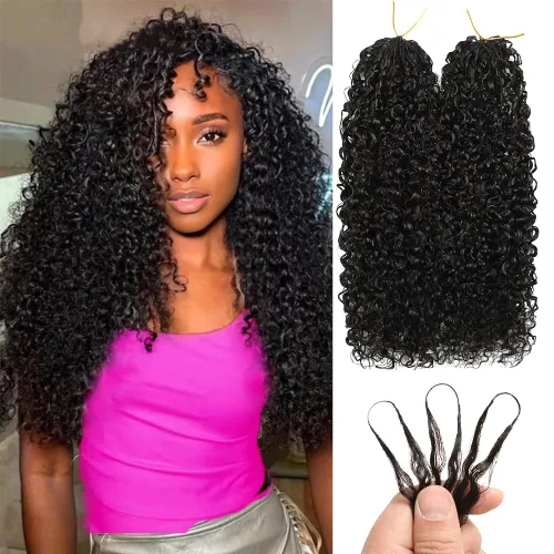 Miniatura 9 de Extensiones de cabello humano de ganchillo con plumas, 16 pulgadas, 2.12 oz, afro, rizado, sin nudos, previamente separados, invisibles, extensiones