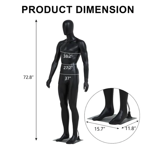 Miniatura 6 de Kinfant Maniquí Masculino de Cuerpo Completo - Modelo de Cuerpo Masculino Desmontable de 72.8" con Base de Metal, Maniquí para Venta al Detalle