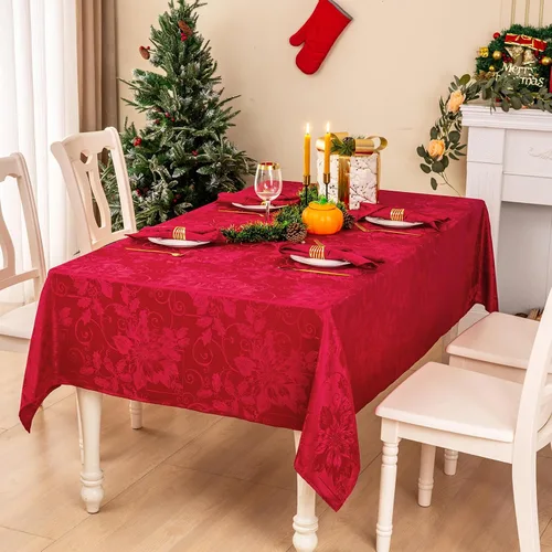 Miniatura 6 de Mebakuk Mantel de Jacquard Navideño Impermeable Elegante con Patrón Floral de Damasco, Tela de Peso Pesado Limpiable Libre de Arrugas Cubiertas