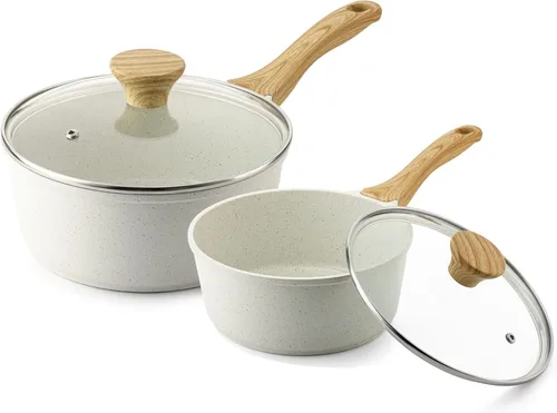 SENSARTE - Cacerola antiadherente de cerámica blanca con tapa, juego de olla pequeña con mango de enfriamiento constante, olla antiadherente