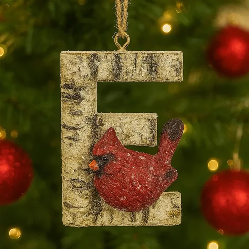 Miniatura 8 de Adorno de Navidad con letra inicial cardenal rústica, aspecto de madera de abedul, alfabeto colgante, decoración con monograma para árbol de Letra R