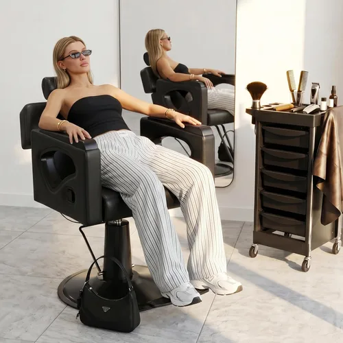 Miniatura 2 de All Black Salon Chair, Professional Hydraulic Barber Hair Styling Chair with 360° Swivel 135° Reclining, Multi-Function Braiding Hairdresser Chairs